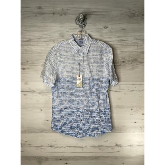 IZOD Saltwater Shirt Mens Medium Blue White Dockside Chambray Short Sleeve Beach - Picture 1 of 10